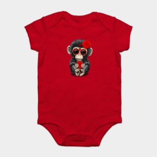 Red Day of the Dead Sugar Skull Baby Chimp Baby Bodysuit